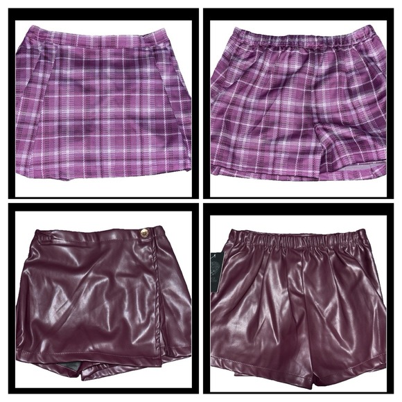Vince Camuto Other - Vince Camuto 2 Girls Skirt Set Sz 7 Pleated Purple Plaid & Plum Faux Leather NEW